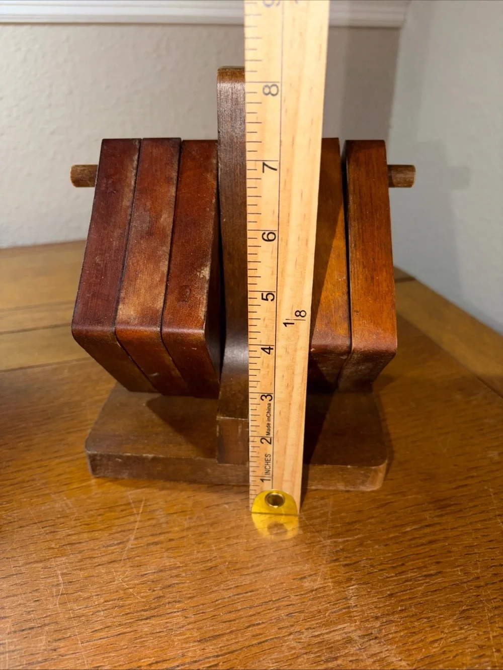 Handcrafted Wooden Coaster Set with Stand - Warm Brown